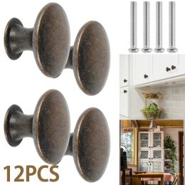 12Pcs Vintage Cabinet Knobs Antique Bronze Cupboard Door Pull Knob Round Zinc Alloy Dresser Knob Single Hole Drawer Handle Knob