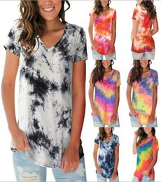 Tshirts Tiedyed Vneck Tops Summer Street Tees футболки женская мода с коротким рубашками повседневные Harajuku Blusas Женщины -дизайнерская одежда1779534