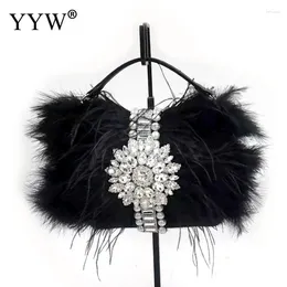 Evening Bags 2024 Luxury Real Ostrich Feathers Handbag Women'S Pouch Purse Diamond Women Party Clutch Bag