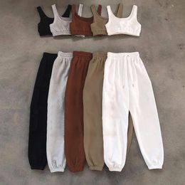 Vestrello Slimt Slimt di colore Summer Summer in stile europeo e americano per donne sciolte e dimagranti con il fitness ad alto contenuto di fitness fidgings casual pantaloni a due pezzi set a due pezzi