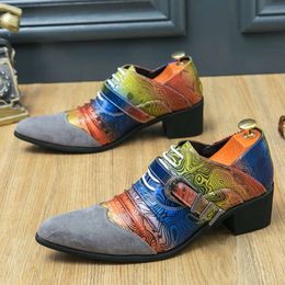 Men High Heels Colorful Dress Shoes Male Oxfords Pointed Toe Formal for Man Wedding Party Leather Shoe