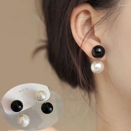 Stud Earrings Retro French Sweet Pearl Temperament Drop Fashion Black White Beads Senior Simplicity Women Jewelry