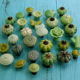 1PCS Ceramic Flower Owl Cactus shape Knobs Dresser Cabinet Pulls Green Colour Kitchen Door Handle Knob Furniture Hardware w/Screw