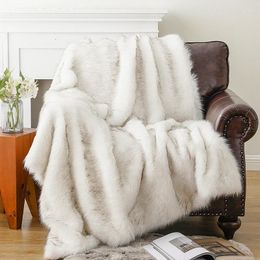 Blankets Cover Blanket White European Long Wool Sofa Light Luxury Imitation Fur Thickened FoxSuitable For Bedroom Living Room El