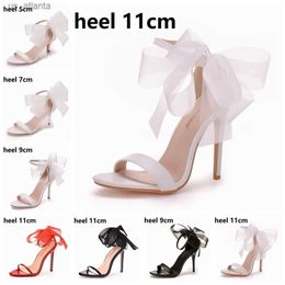 Dress Shoes Crystal Queen Woman Sweet Bow Knot Elegant Ankle Strap Party Sandals Black Thin High Heels White Wedding Open Toe H240409