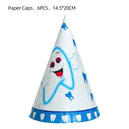 Blue Teeth Theme Disposable Tableware Boy's First Tooth Birthday Party Decorations Disposable Plates Napkins Cups Banners