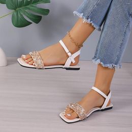 Sandals Summer Rhinestone Sexy Women Designer Crystal Back Strap Shoes Woman Flat With Bling Comfort Sandal Slides
