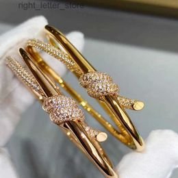 Bangle Luxury Brand High Quality Jewelry Party Gift High end Fashion All Diamond Rose Gold Rope Knot Bracelet yq240409