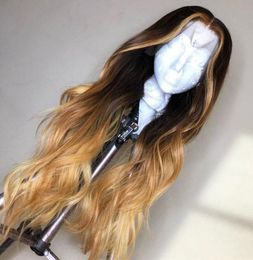 Ombre Honey Blonde Highlight Human Hair Perücken für schwarze Frauen wellige brasilianische jungfräuliche Haare vorzupfen2885080