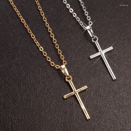 Pendant Necklaces Fashion Christian Jesus Cross Silver Colour Long Chain Simple Pendants For Women Men Jewellery Gifts