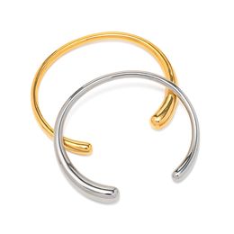 Fashionable European American Style Bangle 18K Stainless Steel Smooth Open Ended Bracelet Statement Jewellery Gift Choice