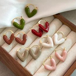 Stud Earrings French Romantic Wine Red Enamel Heart Shaped Pendant 2024 Fashion Jewellery For Women's Design Sense Eardrop Accessories