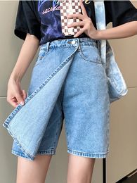 S5XL Denim Short Skirt Shorts for Women Summer Korean Fashion High Waist Solid Split Anti Runout Jeans 240409