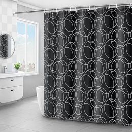 Shower Curtains Black Circle Modern Bath Curtain Waterproof Bathtub Cover Extra Large Wide For Bathroom With 12pcs Plastic Hooks