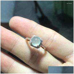 Cluster Rings Exquisite Craftsmanship Sier Inlaid Natural Chalcedony Round Adjustable Ring Light Luxury Charm Ladies Jewellery Drop Deli Dh41F