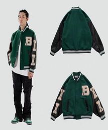 Varsity Baseball Bomber Jacket Women Hip Hop Harajuku Bone Letter Patchwork Leather Streetwear Men Unisex College Coats7661776