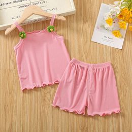 Clothing Sets Toddler Baby Girls Summer Two Piece Outfits Flower Decro Sleeveless Camisole Strap Tank Tops And Shorts Clothes