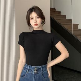 Women Short-sleeved T-shirt Half Turtleneck Summer Trend All-match Top Sexy Slim Inner Wear T-shirt Solid Colour Y2k Top 2023