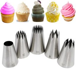 5pcs Large Metal Cake Cream Decoration Tips Set Pastry Tools Stainless Steel Piping Icing Nozzle Cupcake Head Dessert Decorators