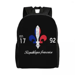 Backpack Republique Francais Fleur De Lis Travel School Computer Bookbag French Flag France Flower College Student Daypack Bag