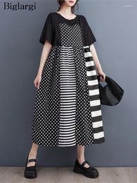 Party Dresses Oversized Summer Striped Polka Dot Print Midi Dress Women Loose Fashion Ruffle Ladies Short Sleeve Casual Woman