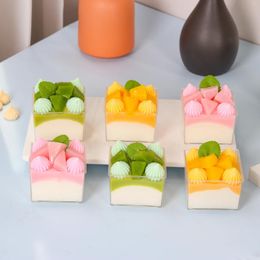 Decorative Flowers 1Pcs Simulation Mini Cake Model Transparent Cup Dessert Fruit With Pographic Props Refrigerator.