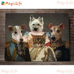 Custom 4 Pets 5 Dogs Cats Friends Animal Wall Pictures For Living Room Decor Nordic Poster Wall Art Canvas Painting Unframed