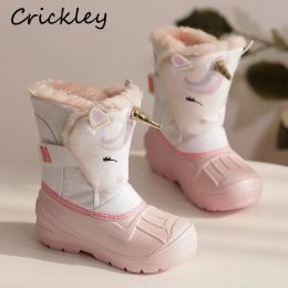 Boots Children Snow Boots Lovely Cartoon Unicorn Pattern Waterproof Kids Boots for Boys Girls Winter Plush Warm Non Slip Toddler Boots