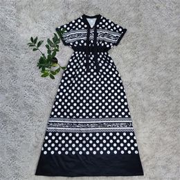 New women's dress, fashion designer brand printed casual loose short sleeved elastic large hem dress Q6196