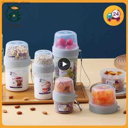 Food Jars Canisters Breakfast Lunch Box Oatmeal Cereal Nut Yourt Salad Cups Storae Seal Container Set With Fork Sauce Cup Lid Food Taper Bowl L49