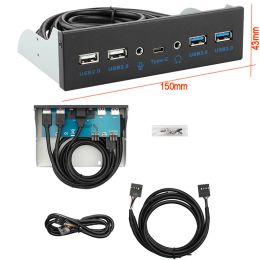 5.25" Optical Drive Front Panel PC USB Type c HUB Auido Mic Connector Adapter Plug play Cable for Desktop Chassis Computer Case