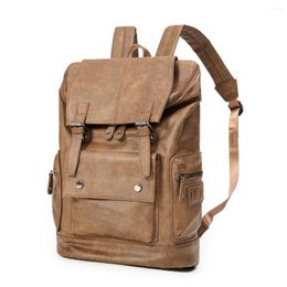 Backpack Leather Men Youth Large Capacity Travel Boy Laptop School Bag Male Business Shoulder Mochila