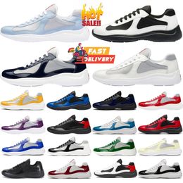 New Luxury Designer Americas Cup Mens Casual Runner Women Sports Low Sneakers Shoes Men black white Rubber Sole Fabric Patent Leather Wholesale Discount Trainers