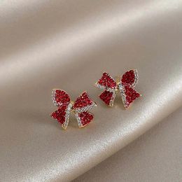 Stud Earrings Red Bow Zircon For Women Crystal Bowknot Christmas Earring Year Festival Party Jewelry Girls Gifts