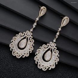 Dangle Earrings Luxury Geometric Cubic Zircon Water Drop Earring For Women Dubai Bridal Statement Aretes De Mujer Modernos E10395