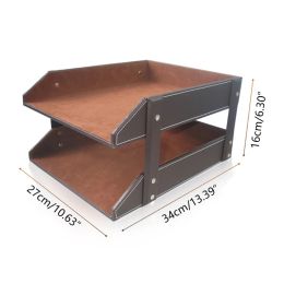 Document File Tray Double Layers Desk PU Leather Paper Holder Magazine Rack Storage Holder for Home Dropship