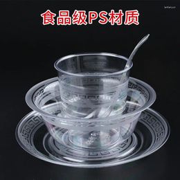 Disposable Dinnerware Crystal Tableware Bowl Chopsticks Set Plastic Aviation Hard Commercial Household Drop