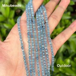 Natural 4mm 3A Aquamarine Faceted Shinny Round Stone Loose Beads For Jewellery Making DIY Bracelets Necklace Strand Design Gift