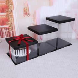 Transparent Empty Gift Box Heighten Tall Cake PET Clear Plastic Container Packaging Case with Base Lid for Birthday Christmas We