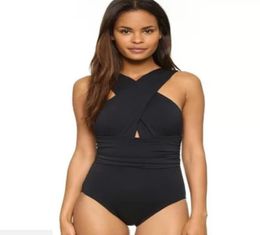 Ladies Sexy Cross Halter Women Swimwear One Piece Swimsuit Solid Bathing Suits Beach Wear 4142567