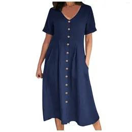 Casual Dresses Womens Button Up Dress Plus-size Straight Summer Long Women Pockets Solid Color Holiday Party 2024