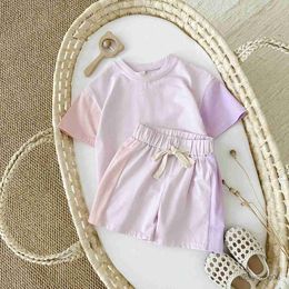 Clothing Sets Summer Childrens Clothes Baby Boy T-Shirt+Pant 2Pcs Kids Solid Short Sleeve Elastic Waist Suit Toddle Girl Clothes Baby Outfit