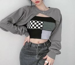 Women039s Hoodies Sweatshirts Two Piece Outfits Sexy Casual Crop Hoodie And Camisole Women Loose Grunge Hooded Jacket Streetw5456530