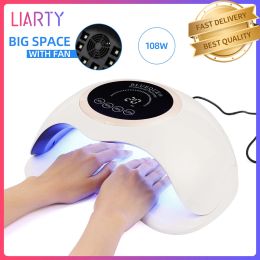 Rests 108w Uv/led Nail Lamp with 54pcs Beads Big Space Two Hands Nail Dryer for Drying All Gel Polish Sensor Sunv4 Nail Art Manicure