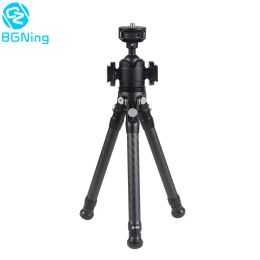 Tripods Mini Carbon Fibre Tripod with 1/4" Cold Shoe Mount BallHead Bracket for Phone Video Vlog Live Light SLR Camera Projector Support