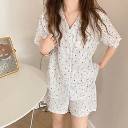 Home Clothing Alien Kitty 2024 Chic Geometric Loose Vintage Two Piece Suit Sets Cotton Femme Summer Homewear Pyjamas Nightwear Sleepwear