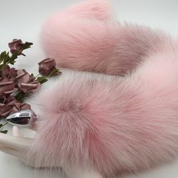 70cm/27.5"-Pink Real Fox Fur Tail Plug Funny Adult Sex Sweet Games Costume Party Cosplay Toys