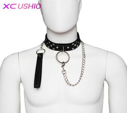 Leather Rivets Adult Slave Collar Leash Bondage Sex Neck Ring for Women Men Adults Game Toys Novelty Sex Products for SM Games C183444947