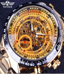 Winner Full Stainless Steel Gold Watch Number Bezel Sport Design Mens Watches Top Brand Luxury Automatic Mechanical Watch Clock1584003