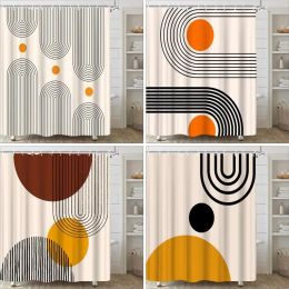 Protectors Abstract Shower Curtain Creative Geometric Lines Circle Leaf Print Bath Curtain Polyester Bathroom Decor Hooks Hine Washable